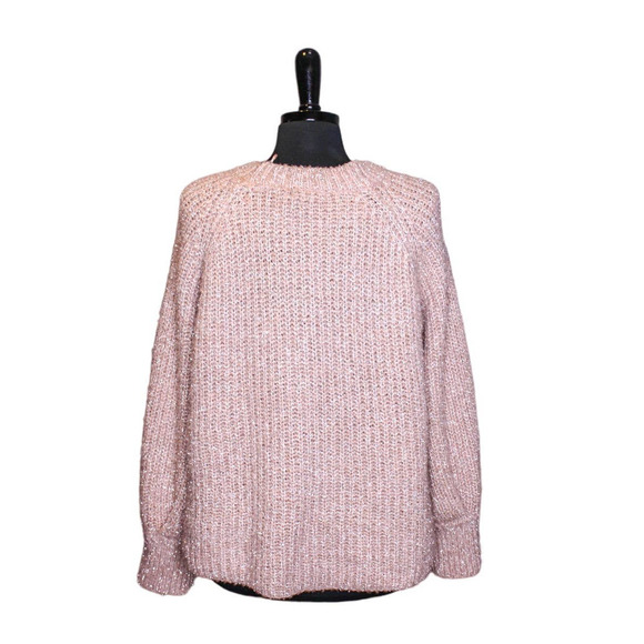 Joseph A Pullover Sweater Crew Neck Dusty Pink Silver Raglan Sleeves Ov… - Picture 2 of 3